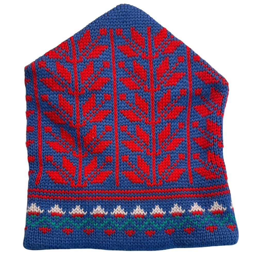 VTG Smiley Hats 100% Wool Beanie Blue Red Fair Isle Made in USA Pointed Knit Hat